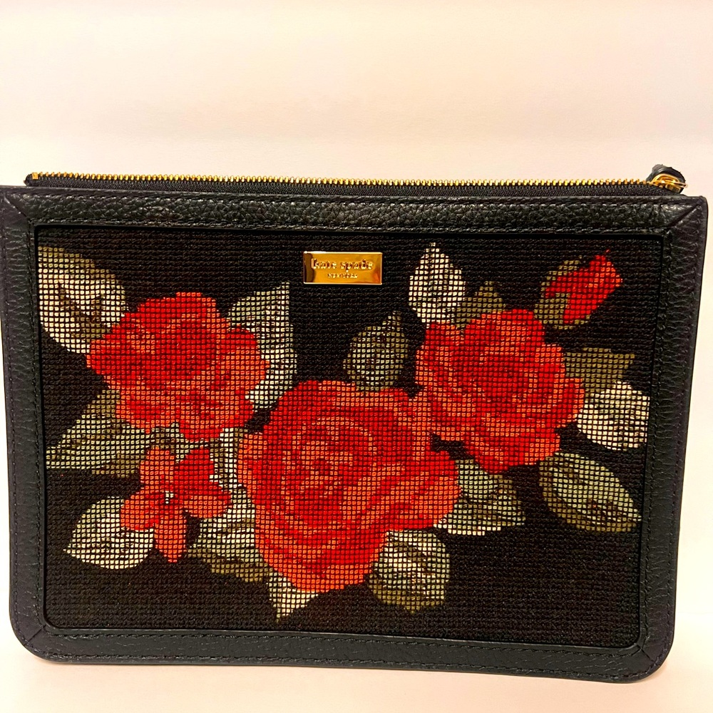 NWOT- Kate Spade Shayna Rose Embroidered Leopard Print Clutch